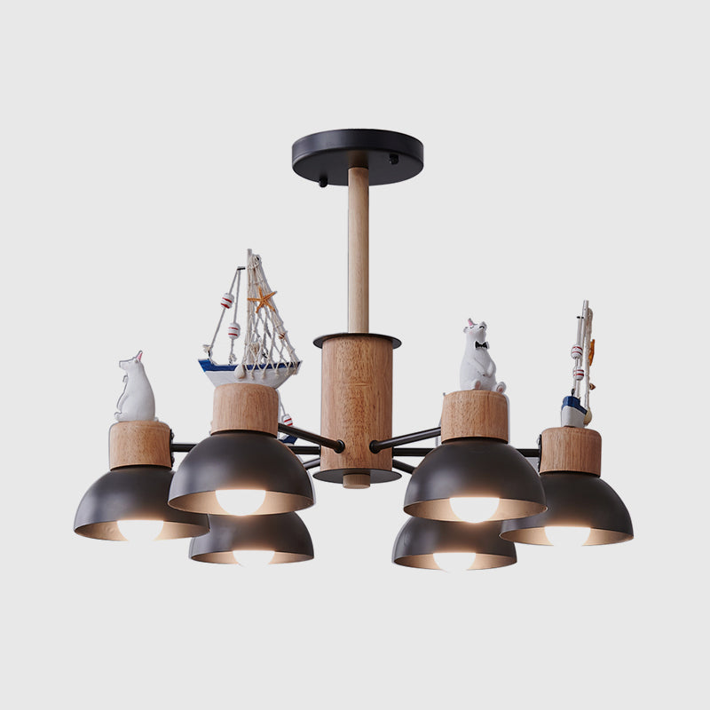 Dome Metallic Chandelier Lighting Cartoon 6 Bulbs Black White Ceiling Light - Rebooters