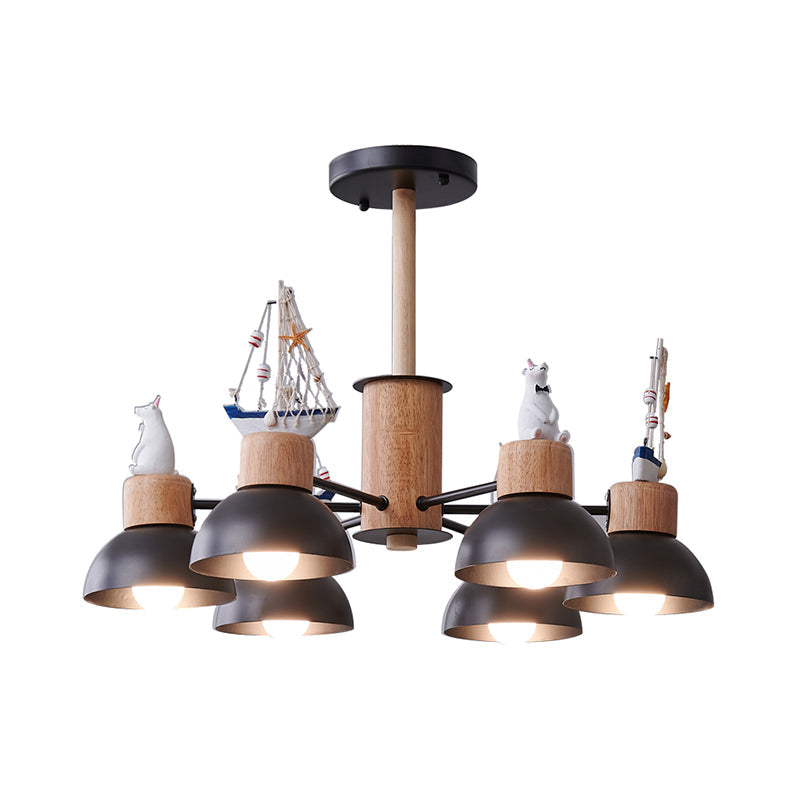 Dome Metallic Chandelier Lighting Cartoon 6 Bulbs Black White Ceiling Light - Rebooters