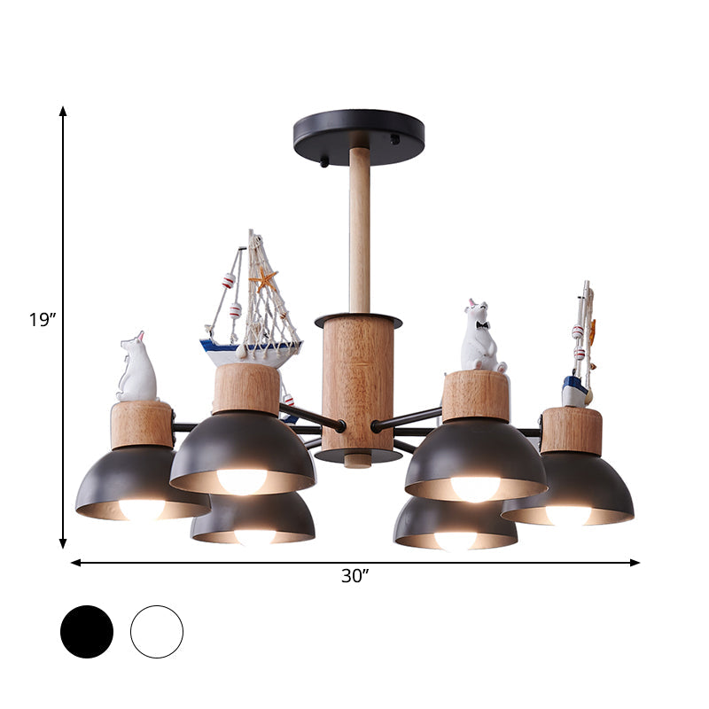 Dome Metallic Chandelier Lighting Cartoon 6 Bulbs Black White Ceiling Light - Rebooters