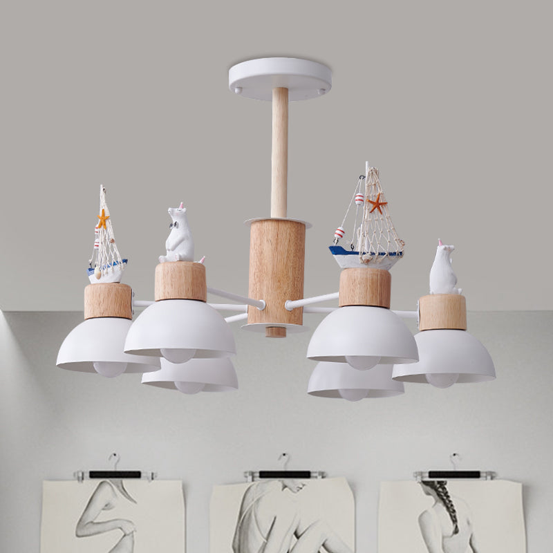 Dome Metallic Chandelier Lighting Cartoon 6 Bulbs Black White Ceiling Light - Rebooters