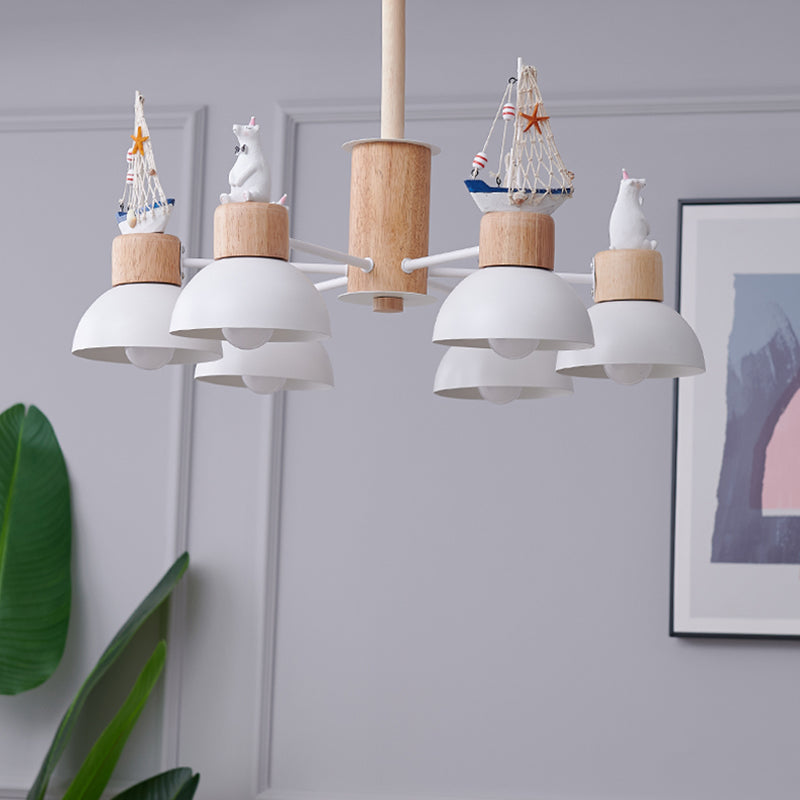 Dome Metallic Chandelier Lighting Cartoon 6 Bulbs Black White Ceiling Light - Rebooters