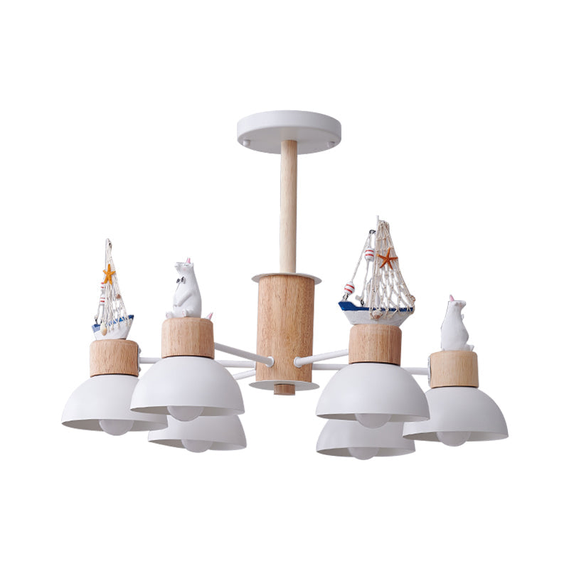 Dome Metallic Chandelier Lighting Cartoon 6 Bulbs Black White Ceiling Light - Rebooters