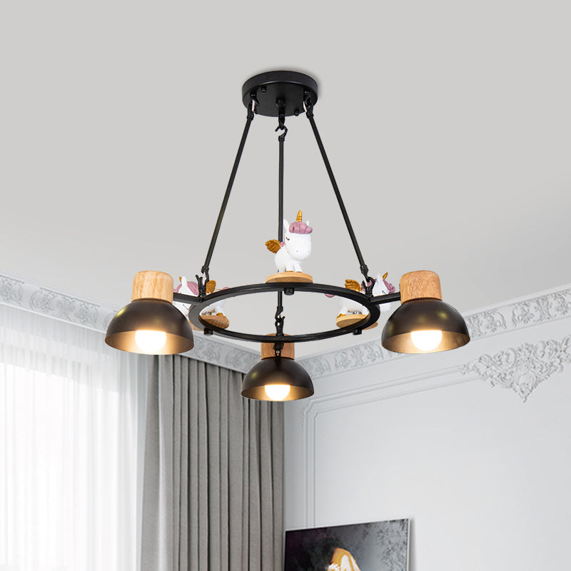 Kids Domed Pendant Chandelier Metal 3/6 Lights Black White - Rebooters