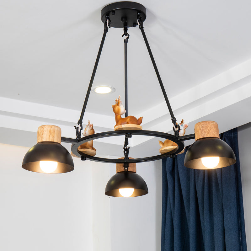 Kids Domed Pendant Chandelier Metal 3/6 Lights Black White - Rebooters