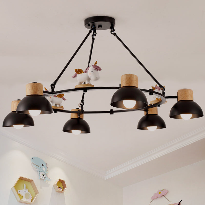 Kids Domed Pendant Chandelier Metal 3/6 Lights Black White - Rebooters