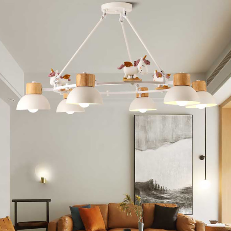 Kids Domed Pendant Chandelier Metal 3/6 Lights Black White - Rebooters