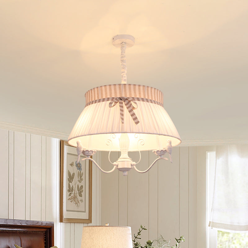 Modern 3 Lights Chandelier Lamp White Fabric Shade Fixture - Rebooters