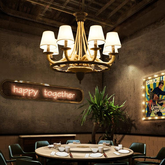 6/8 Bulbs Wagon Wheel Pendant Lighting Farmhouse Beige Rope Chandelier - Rebooters