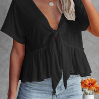 Women's Daily Bandage Blouse With V-Neck And Bow Front Rebooters Womens Shirts