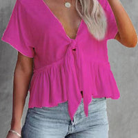 Women's Daily Bandage Blouse With V-Neck And Bow Front Rebooters Womens Shirts