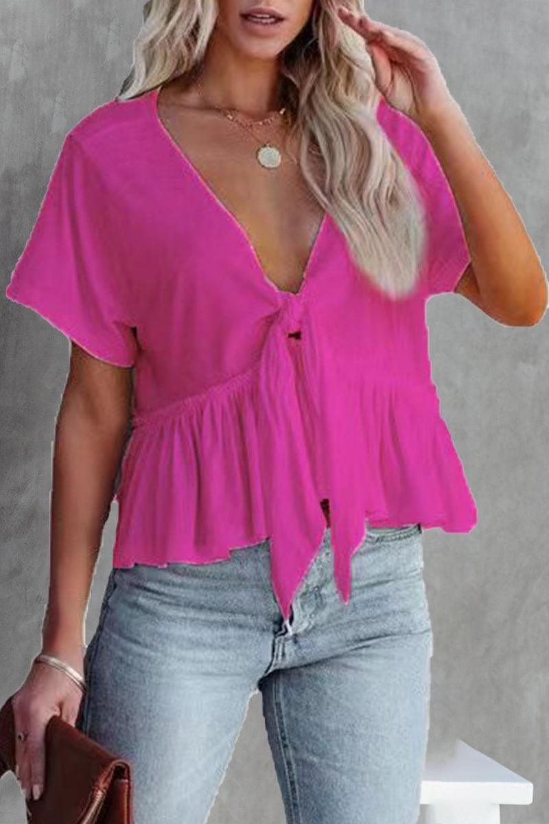 Women's Daily Bandage Blouse With V-Neck And Bow Front Rebooters Womens Shirts