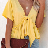Women's Daily Bandage Blouse With V-Neck And Bow Front Rebooters Womens Shirts