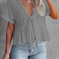 Women's Daily Bandage Blouse With V-Neck And Bow Front Rebooters Womens Shirts