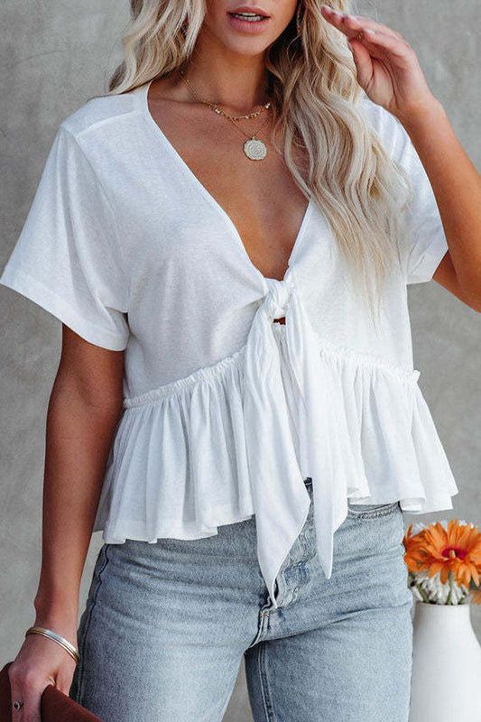 Women's Daily Bandage Blouse With V-Neck And Bow Front Rebooters Womens Shirts