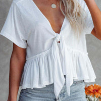 Women's Daily Bandage Blouse With V-Neck And Bow Front Rebooters Womens Shirts