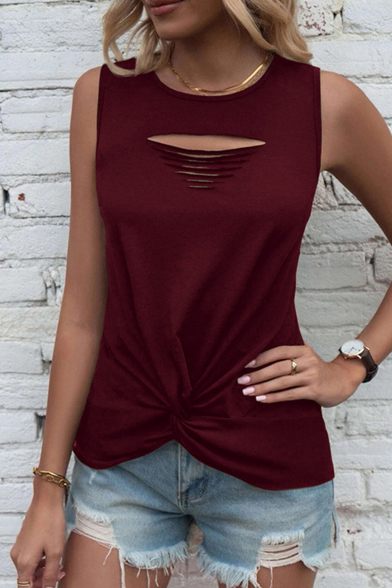 Women's Casual Round Neck Top With Rips For Stylish Comfort - Rebooters