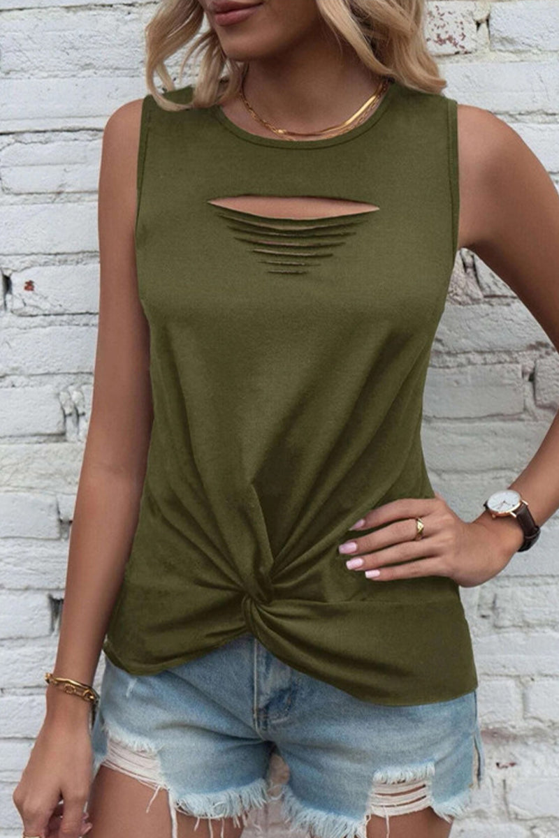 Women's Casual Round Neck Top With Rips For Stylish Comfort - Rebooters