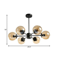Amber Blue Clear Glass Spherical Chandelier Light Post Modern Black Pendant Lamp - Rebooters