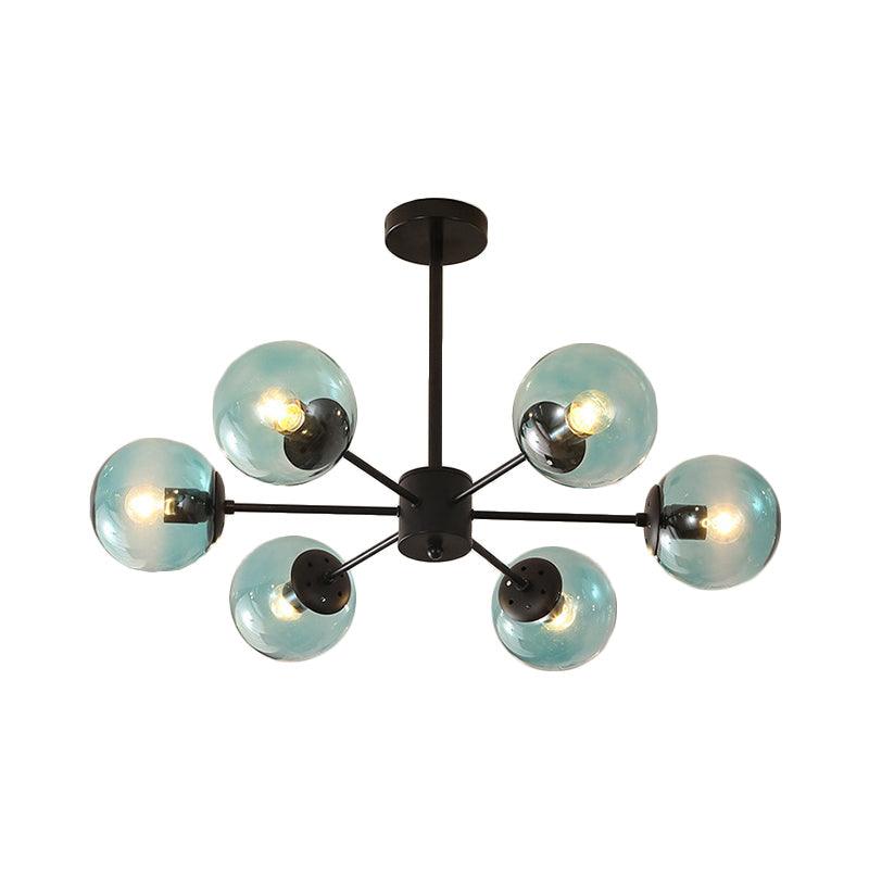 Amber Blue Clear Glass Spherical Chandelier Light Post Modern Black Pendant Lamp - Rebooters