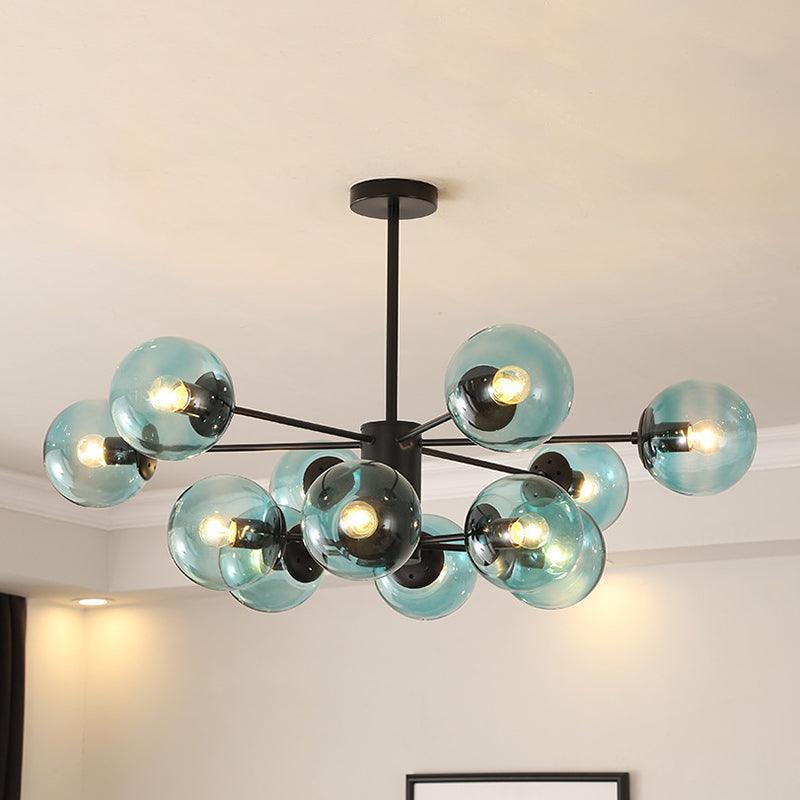 Amber Blue Clear Glass Spherical Chandelier Light Post Modern Black Pendant Lamp - Rebooters