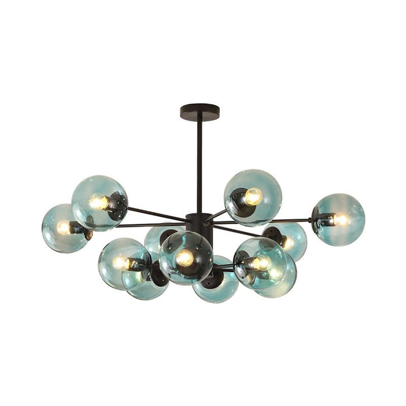 Amber Blue Clear Glass Spherical Chandelier Light Post Modern Black Pendant Lamp - Rebooters