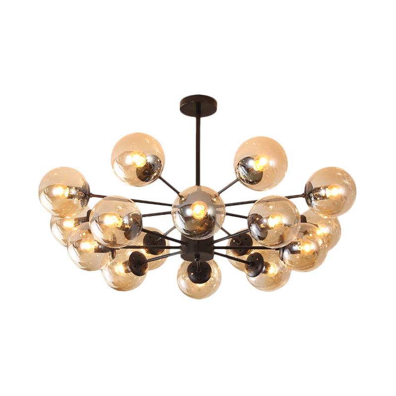 Amber Blue Clear Glass Spherical Chandelier Light Post Modern Black Pendant Lamp - Rebooters