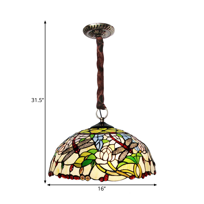 White Dragonfly and Floral Chandelier 3-Bulb Stained Glass - Rebooters