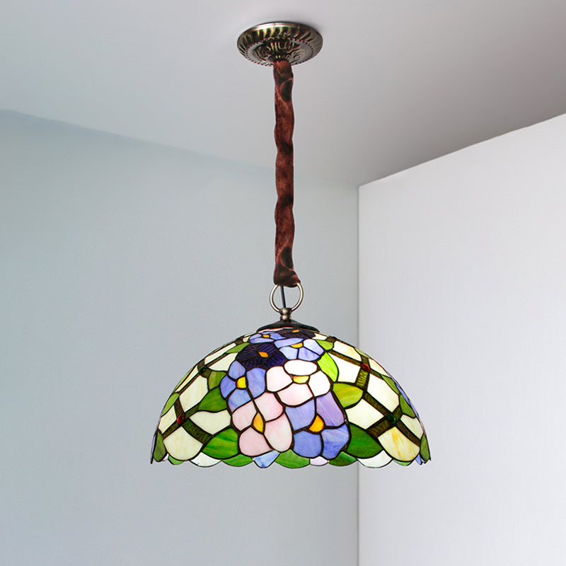 Domed Suspension Pendant Tiffany Handcrafted Stained Glass Chandelier - Rebooters