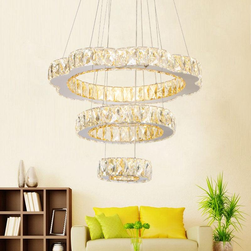 Beveled Crystal 3-Tier Down Lighting LED Chrome Chandelier - Rebooters