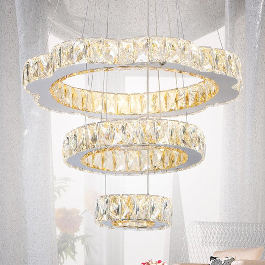 Beveled Crystal 3-Tier Down Lighting LED Chrome Chandelier - Rebooters