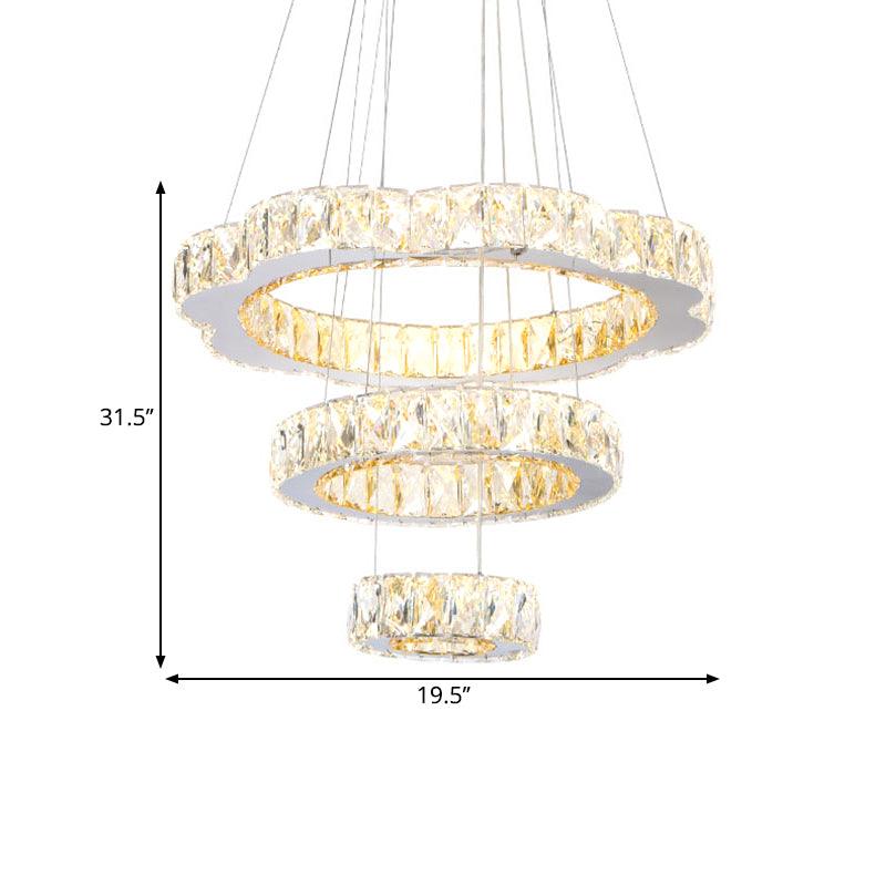 Beveled Crystal 3-Tier Down Lighting LED Chrome Chandelier - Rebooters