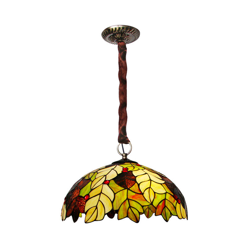 Leave Handcrafted Art Glass Drop Lamp Tiffany 3-Head Chandelier - Rebooters