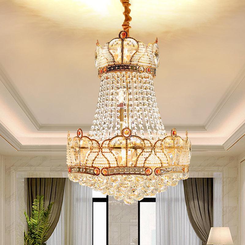 Basket Crystal Strand Chandelier Lamp Modern 8 Lights Gold Pendant Lighting - Rebooters