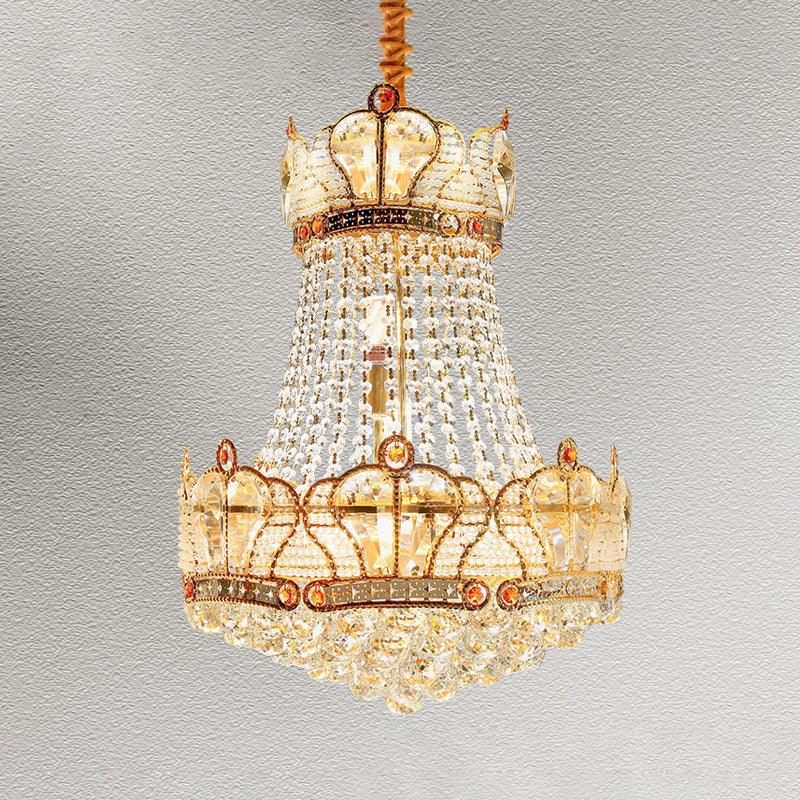 Basket Crystal Strand Chandelier Lamp Modern 8 Lights Gold Pendant Lighting - Rebooters
