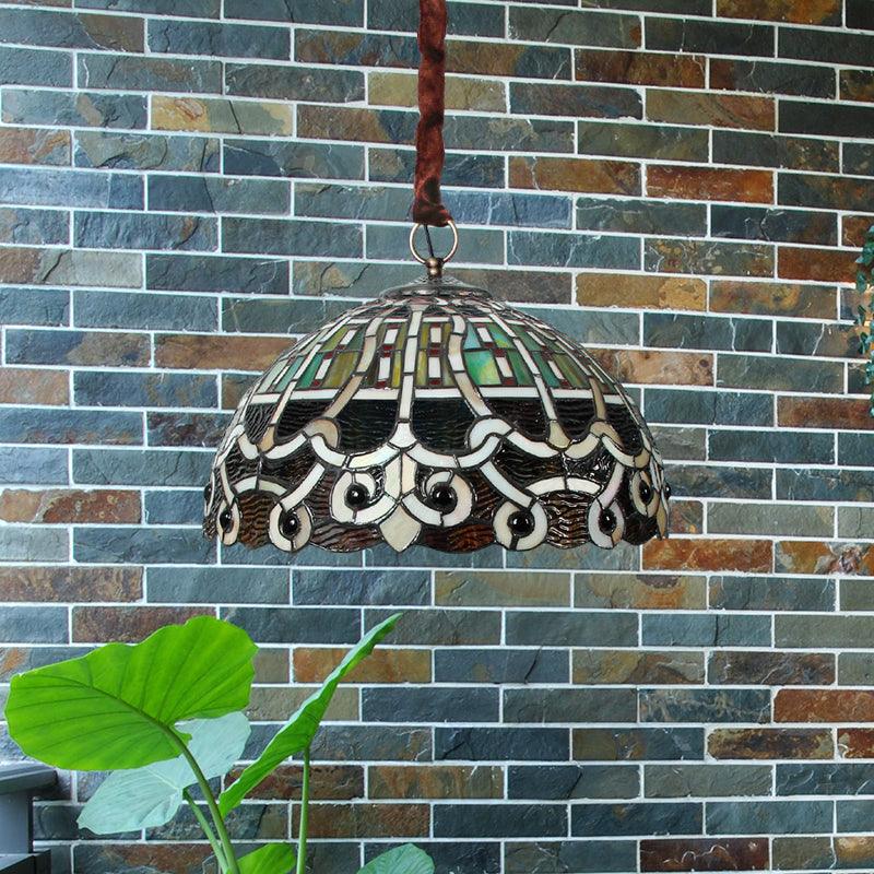 Baroque Domed Hanging Chandelier 3 Bulbs Stained Glass Lamp - Rebooters