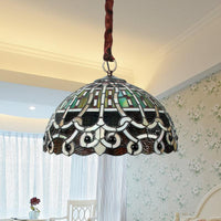 Baroque Domed Hanging Chandelier 3 Bulbs Stained Glass Lamp - Rebooters