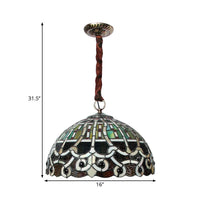 Baroque Domed Hanging Chandelier 3 Bulbs Stained Glass Lamp - Rebooters
