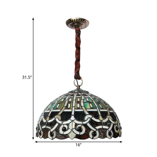 Baroque Domed Hanging Chandelier 3 Bulbs Stained Glass Lamp - Rebooters