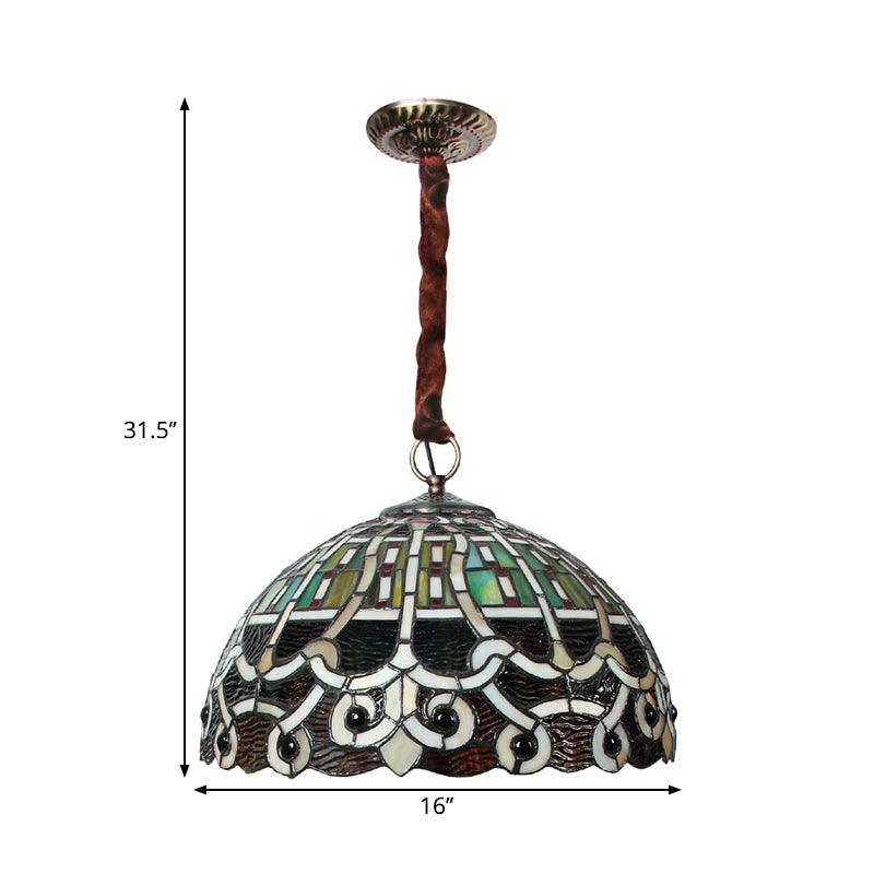 Baroque Domed Hanging Chandelier 3 Bulbs Stained Glass Lamp - Rebooters