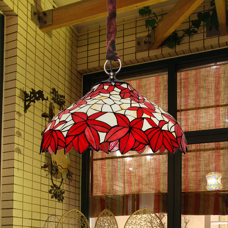 Hand Cut Glass Maple Leaf Drop Pendant Vintage Chandelier - Rebooters