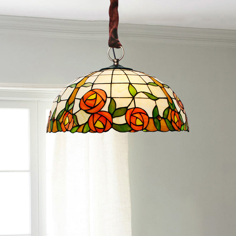 Victorian Bowl Hanging Chandelier 5 Lights Stained Glass Lamp - Rebooters