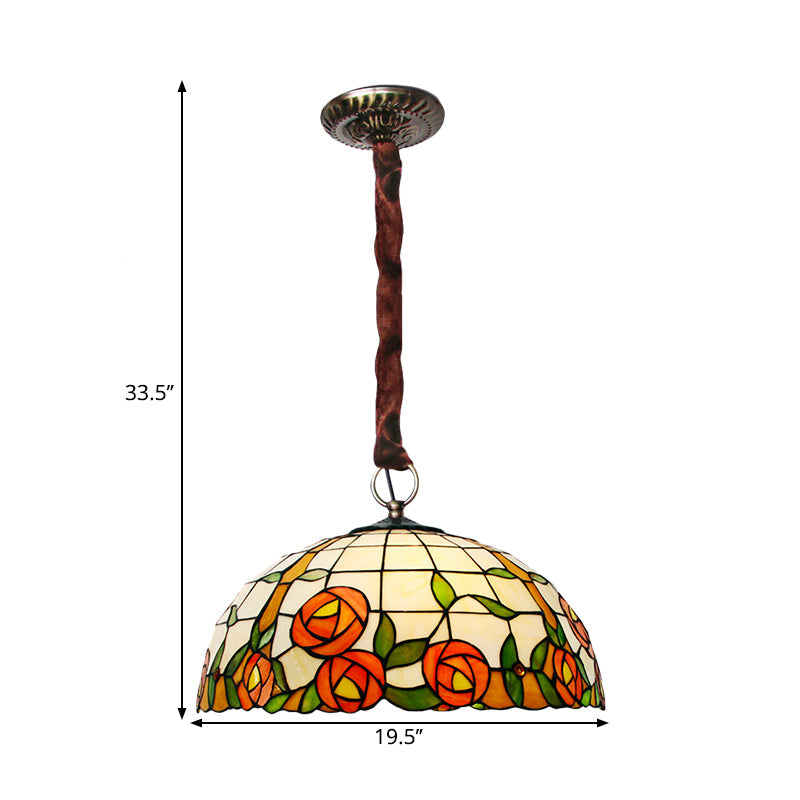 Victorian Bowl Hanging Chandelier 5 Lights Stained Glass Lamp - Rebooters