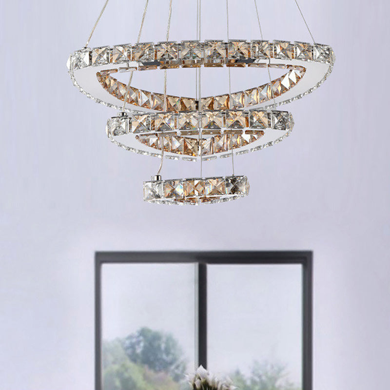 3-Tier Semicircle Hanging Chandelier Modern Faceted Crystal LED - Rebooters