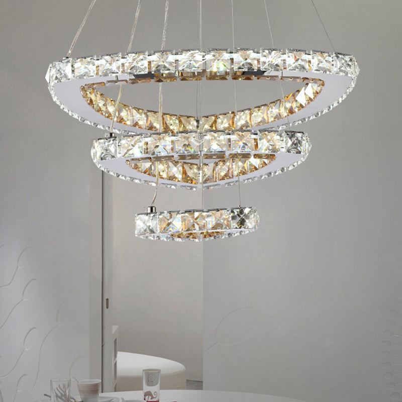 3-Tier Semicircle Hanging Chandelier Modern Faceted Crystal LED - Rebooters