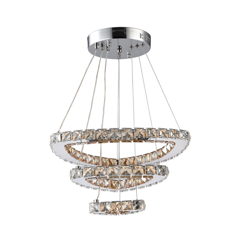 3-Tier Semicircle Hanging Chandelier Modern Faceted Crystal LED - Rebooters