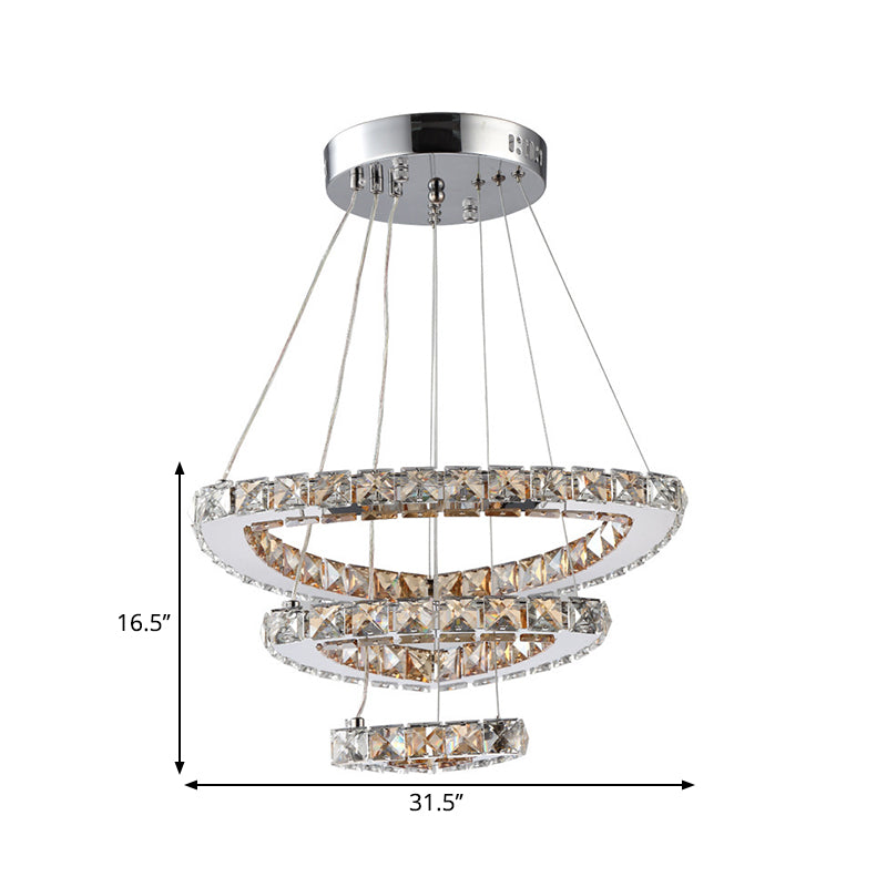 3-Tier Semicircle Hanging Chandelier Modern Faceted Crystal LED - Rebooters