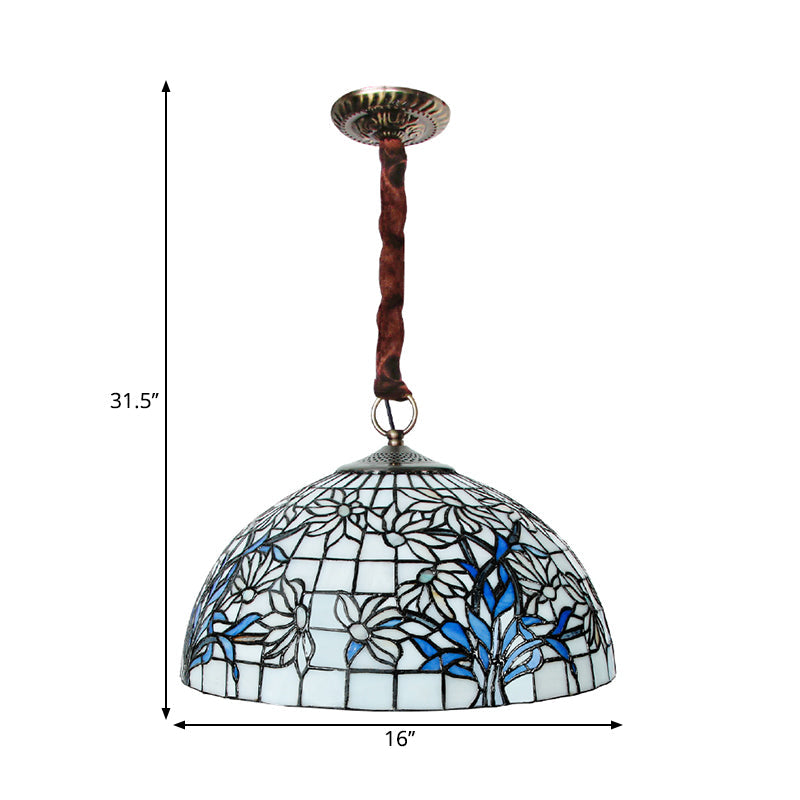 3-Bulb Pendant Chandelier Mediterranean Bowl Tiffany Glass Ceiling Light - Rebooters