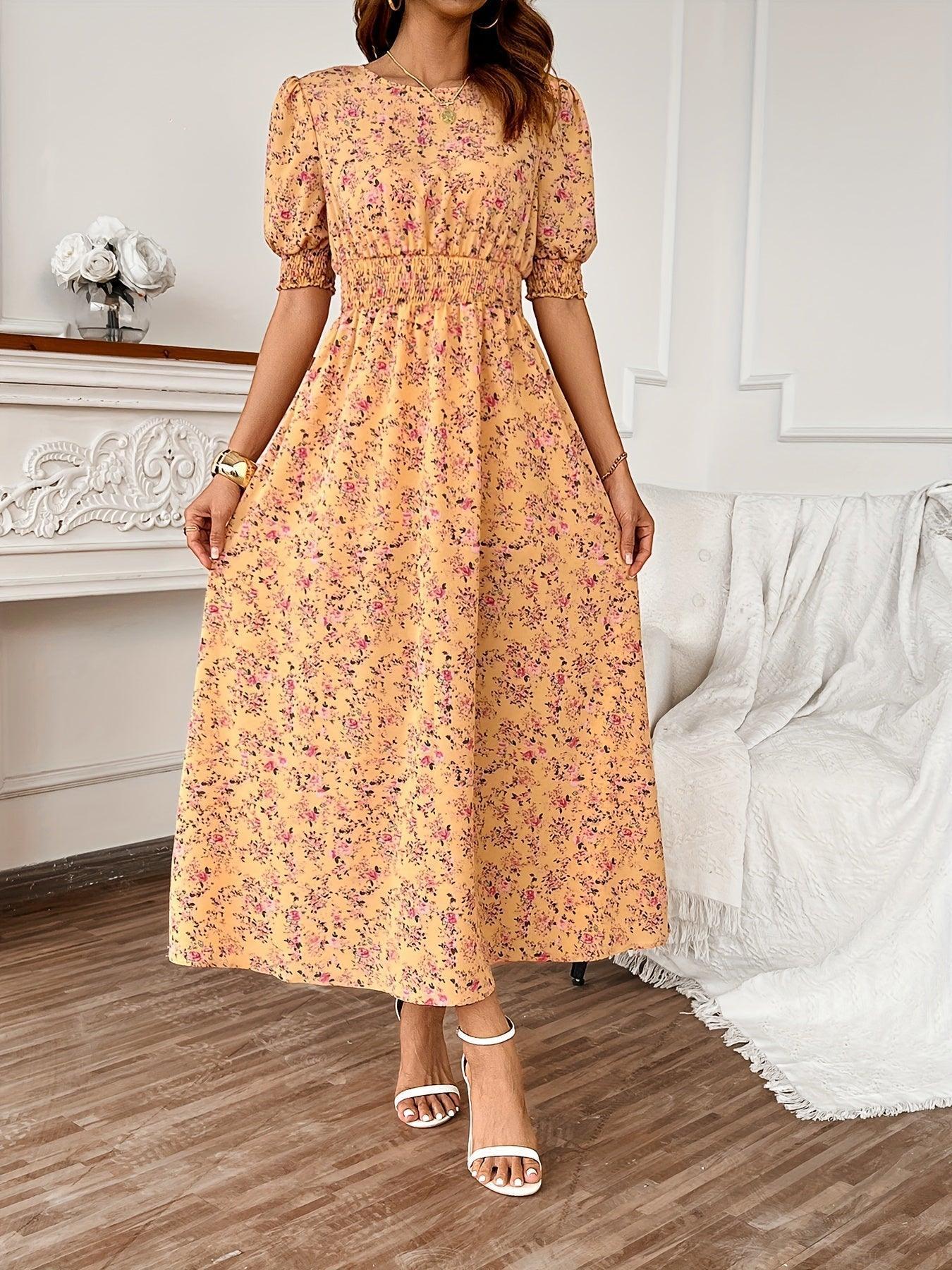Floral Print Maxi Dress with Puff Sleeves for Women Rebooters Maxi Women's Dresses