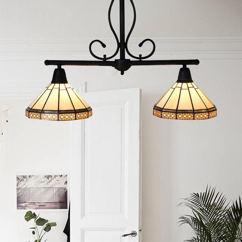 Beige 2 Heads Island Pendant Light Tiffany Stylish Ceiling Light - Rebooters