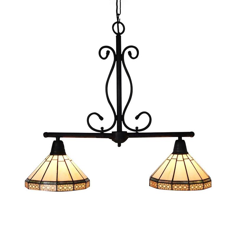 Beige 2 Heads Island Pendant Light Tiffany Stylish Ceiling Light - Rebooters